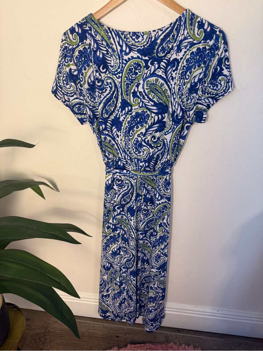 MSK Blue Green Paisley Belted Midi Dress Size Large - Picture 5 of 5
